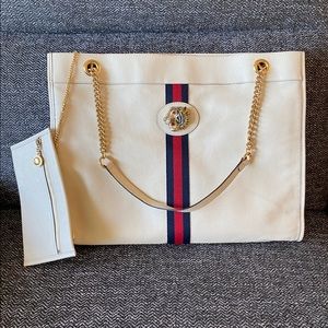GUCCI Calfskin Large Rajah Chain Tote White